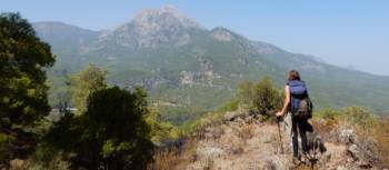 Hiker looking at Mt Olympos on the Lycian Way | Lilly Donkers