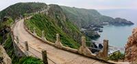 The famous view of La Coupee on the island of Sark