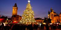 Christmas tree lights up the square in Prague.