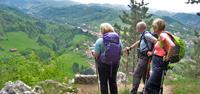 Euan's travel companions enjoy the view while hiking in Romania.