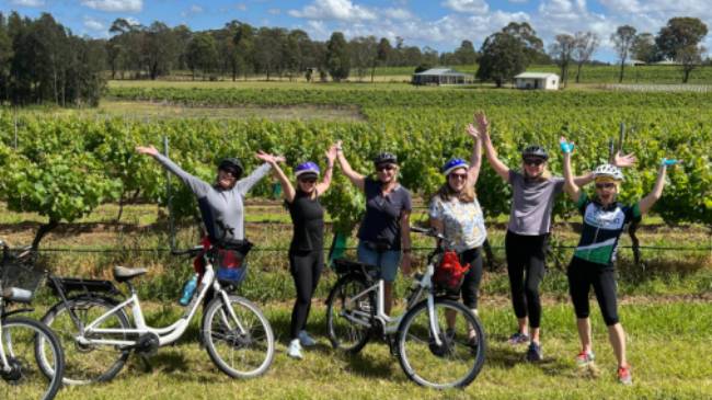 A group of friends on a cycle tour in the Hunter Valley | Kate Baker