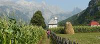 Walking towards the picturesque Church of Theth in Albania