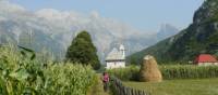 Walking towards the picturesque Church of Theth in Albania