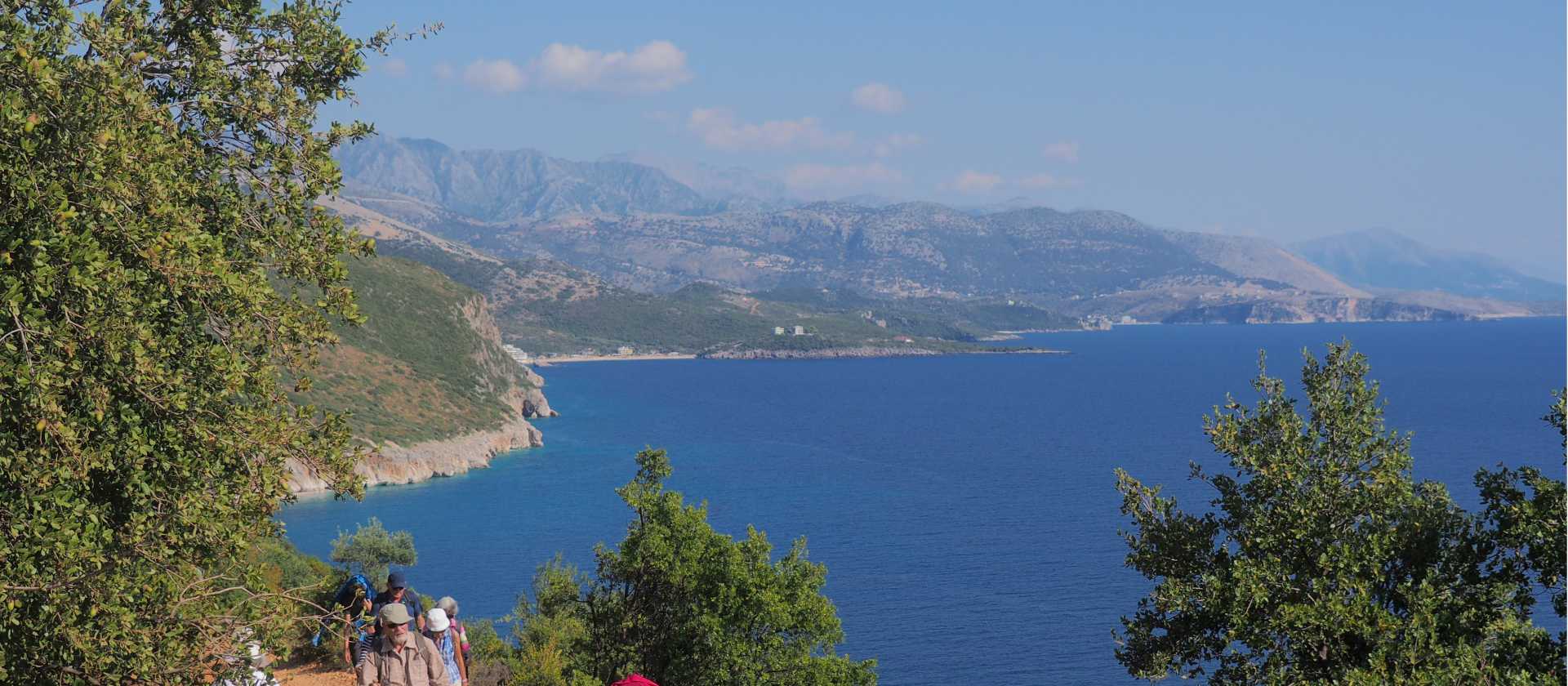 Hikers taking in the view on a southern Albanian coastal trail