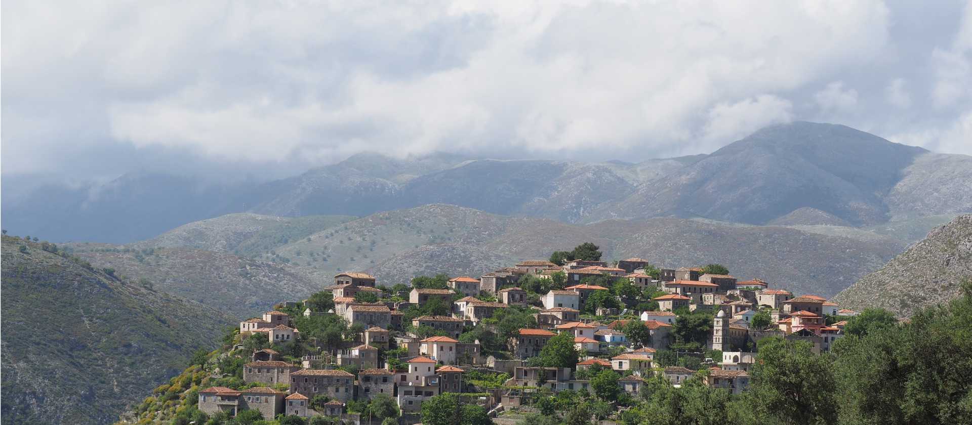 The hilltop village of Qeparo close to the Albanian Southern Coast