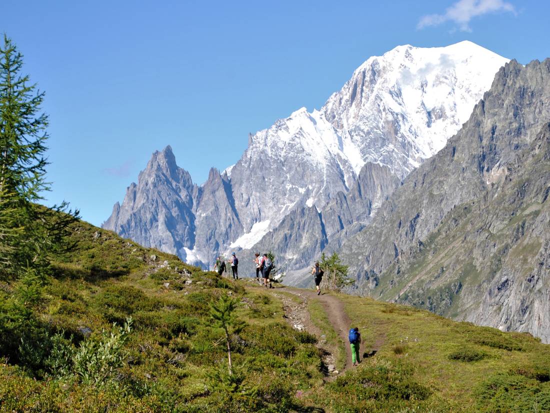 Group trekking along the Val Ferret balcony path |  <i>Ryan Graham</i>