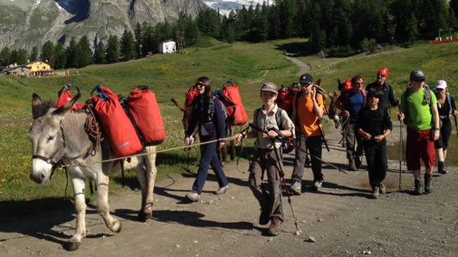 Families walking with donkeys beneath the lofty heights of Mont Blanc | Kate Baker