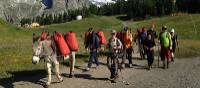 Families walking with donkeys beneath the lofty heights of Mont Blanc | Kate Baker