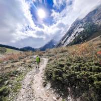 Girl hiking in Autumn along the TMB trail in Switzerland | KB