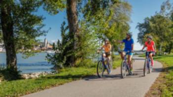 Bike riding by the Danube river in the Wachau Valley, Austria