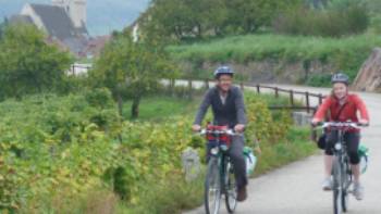 A family riding together through the Wachau region