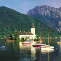 The castle of Schloss Ort on Lake Traunsee in the Salzkammergut