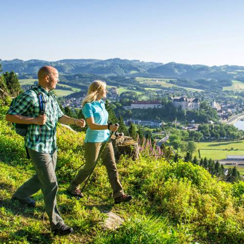 Hikers overlooking the Danube river