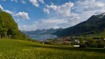 Picturesque village of St Gilgen on Lake Wolfgangsee, Austria