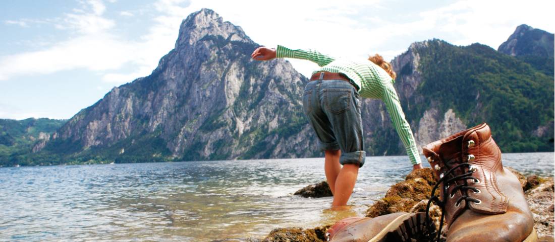 Taking a break from the trail in the Dachstein Alps