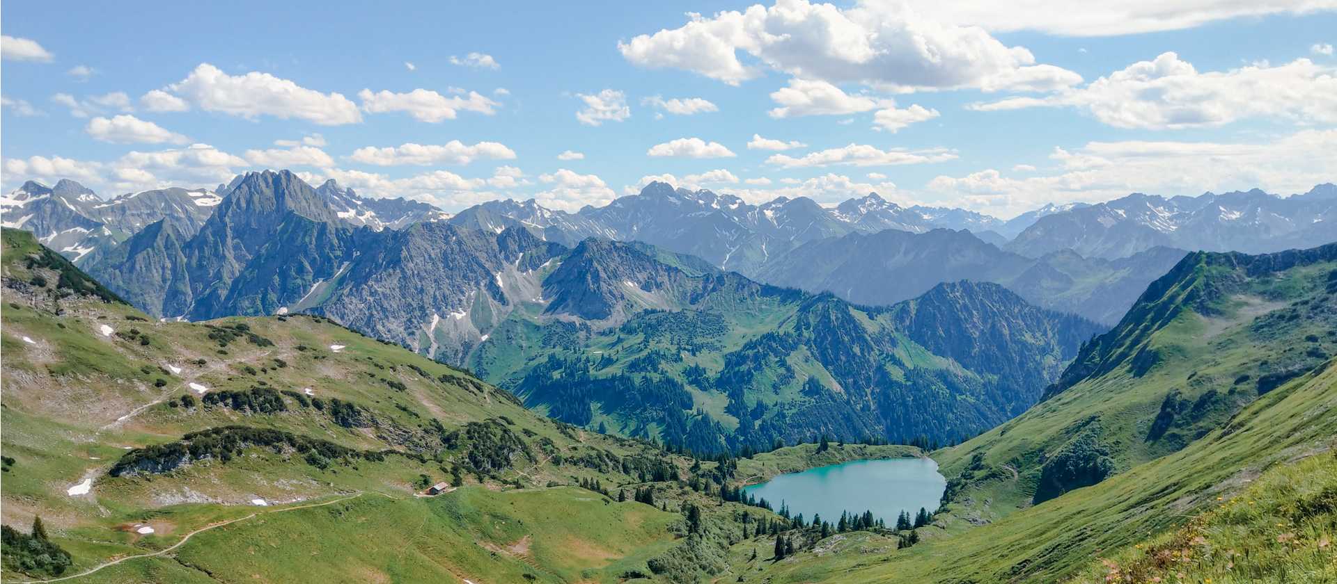 Panoramic views from the Nebelhorn across the rugged Allgäu Alps near Oberstdorf
