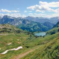 Panoramic views from the Nebelhorn across the rugged Allgäu Alps near Oberstdorf