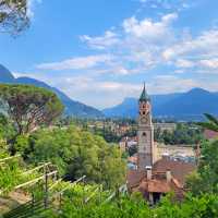 Panoramic views over Merano as the trail descends into South Tyrol