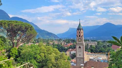 Panoramic views over Merano as the trail descends into South Tyrol