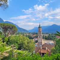 Panoramic views over Merano as the trail descends into South Tyrol