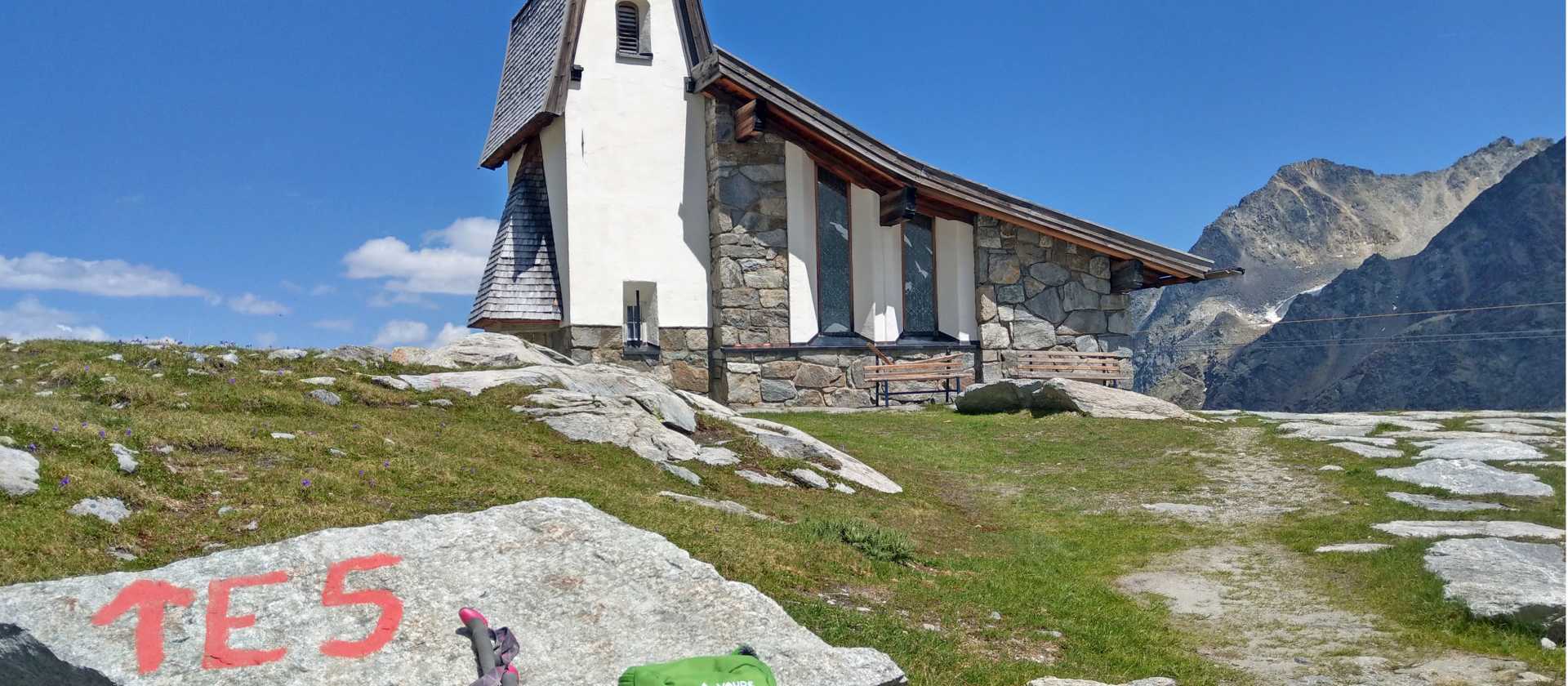 Rettenbach Glacier Memorial Chapel amid the dramatic peaks of the Ötztal Alps