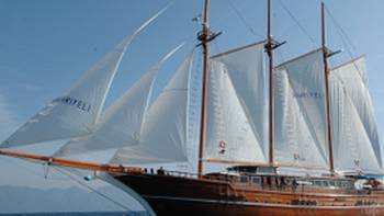 Thalassa,Island Hopping Three masted sailing boat used on our bike and boat trips in Greece and Turkey
