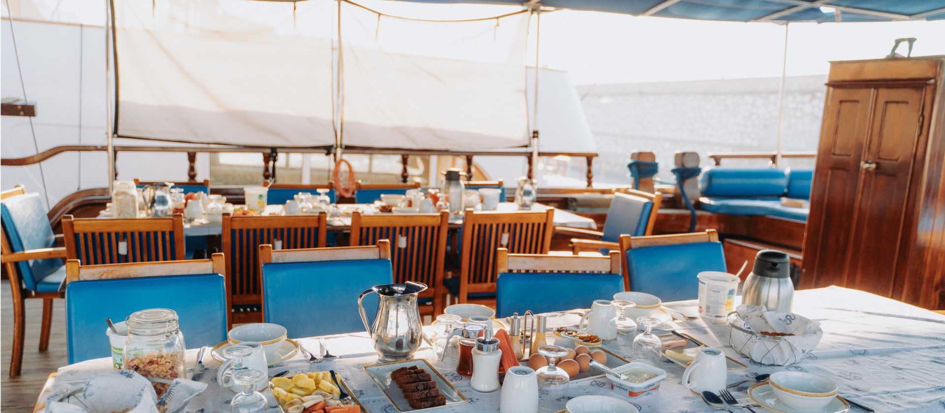 al fresco breakfast onboard Thalassa in the Greek Islands