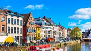 Colourful buildings and boats in Ghent, Belgium