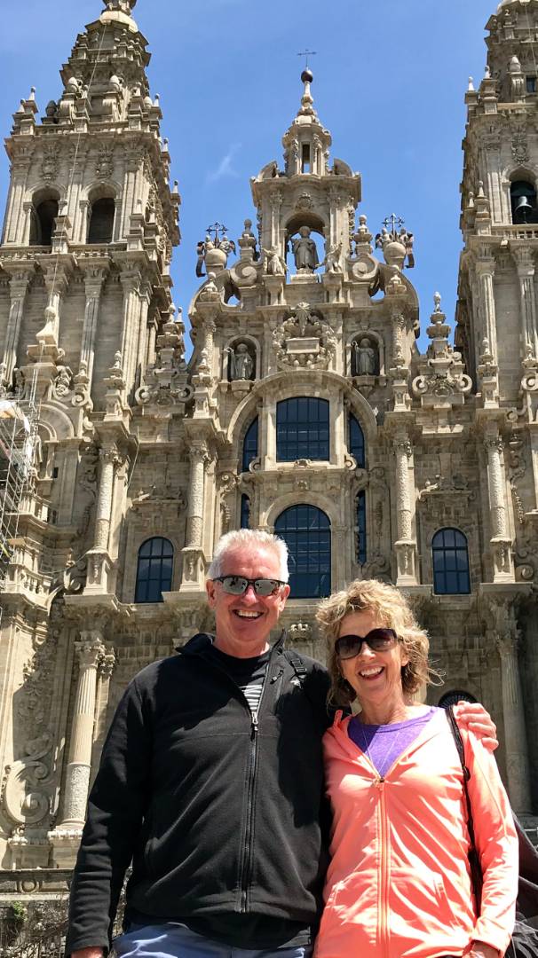 Happy couple in front of the church in Santiago de Compostela |  <i>Pat Black</i>
