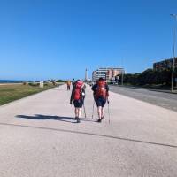 Two keen walkers setting off on the Portuguese Camino Trail. | Dana Garofani