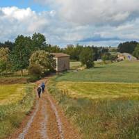 Pilgrims walking through a meadow in Spain | Wolfgang Schwenk