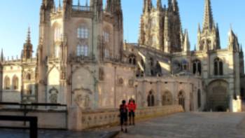 Pilgrims outside the Burgos Cathedral