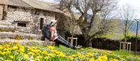 A pilgrim rests near Aubrac on the Le Puy Camino in France