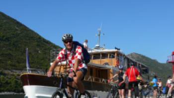 Cyclist setting off on his ride while on a Cycle & Sail trip in Croatia