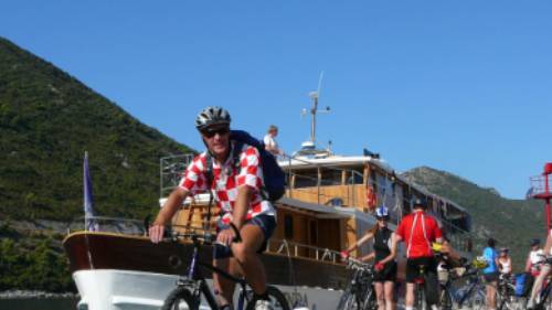 Cyclist setting off on his ride while on a Cycle & Sail trip in Croatia