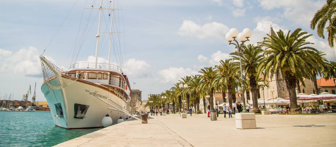 The deluxe category boat Harmonia docked in a Croatian port