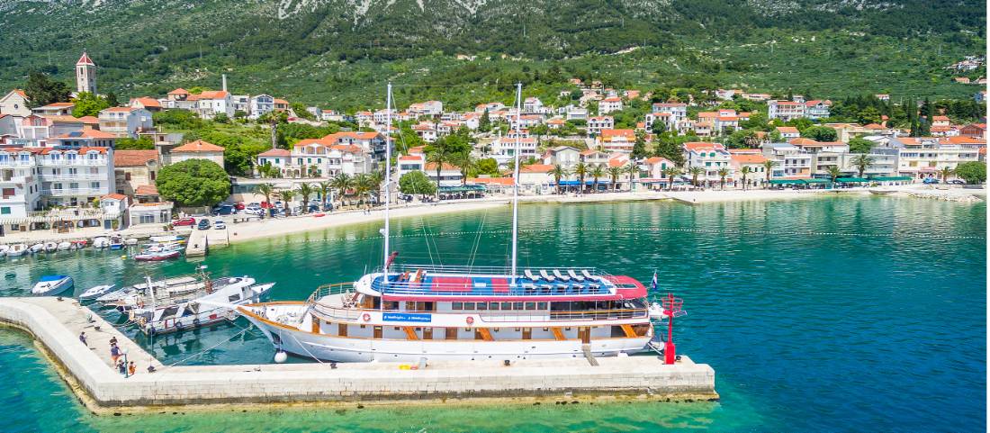 The deluxe category boat Harmonia docked in a Croatian harbour