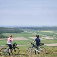 Cyclists taking in the view on the Parenzana Cycle trail in Croatia