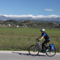 Cyclist on a quiet road in Albania