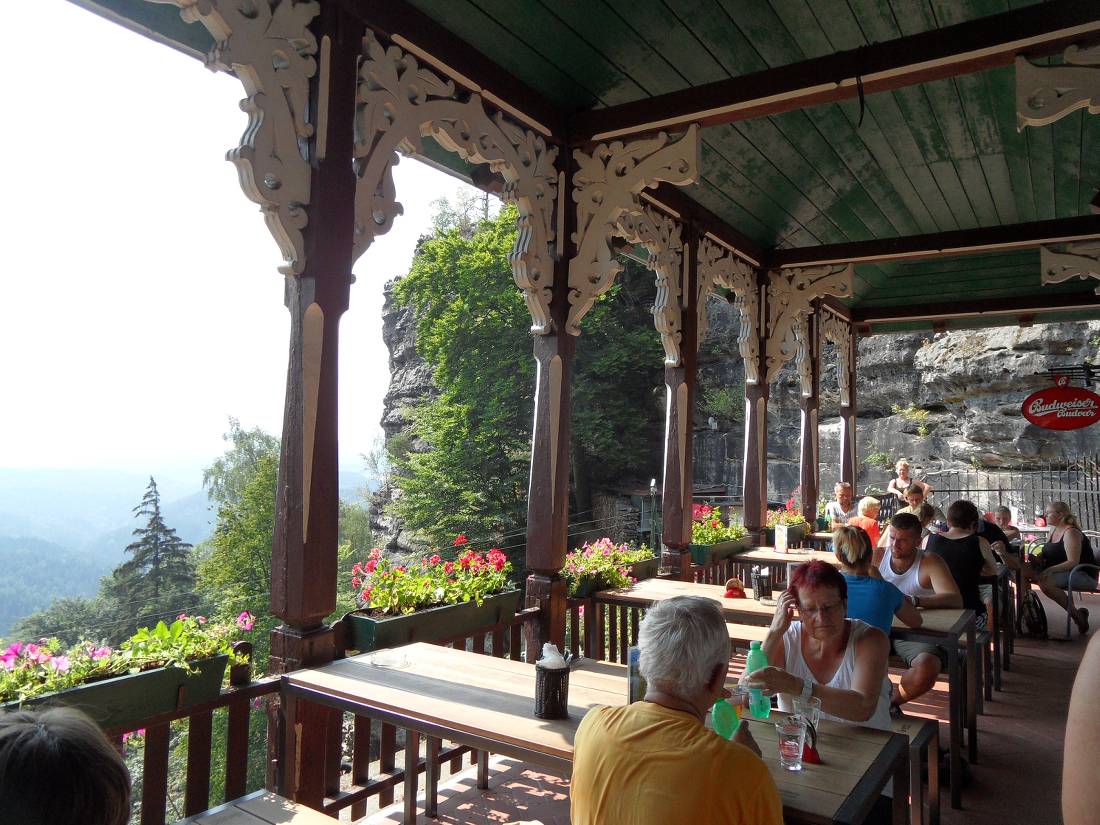 Stop for refreshments after hiking to the Falcon's Nest