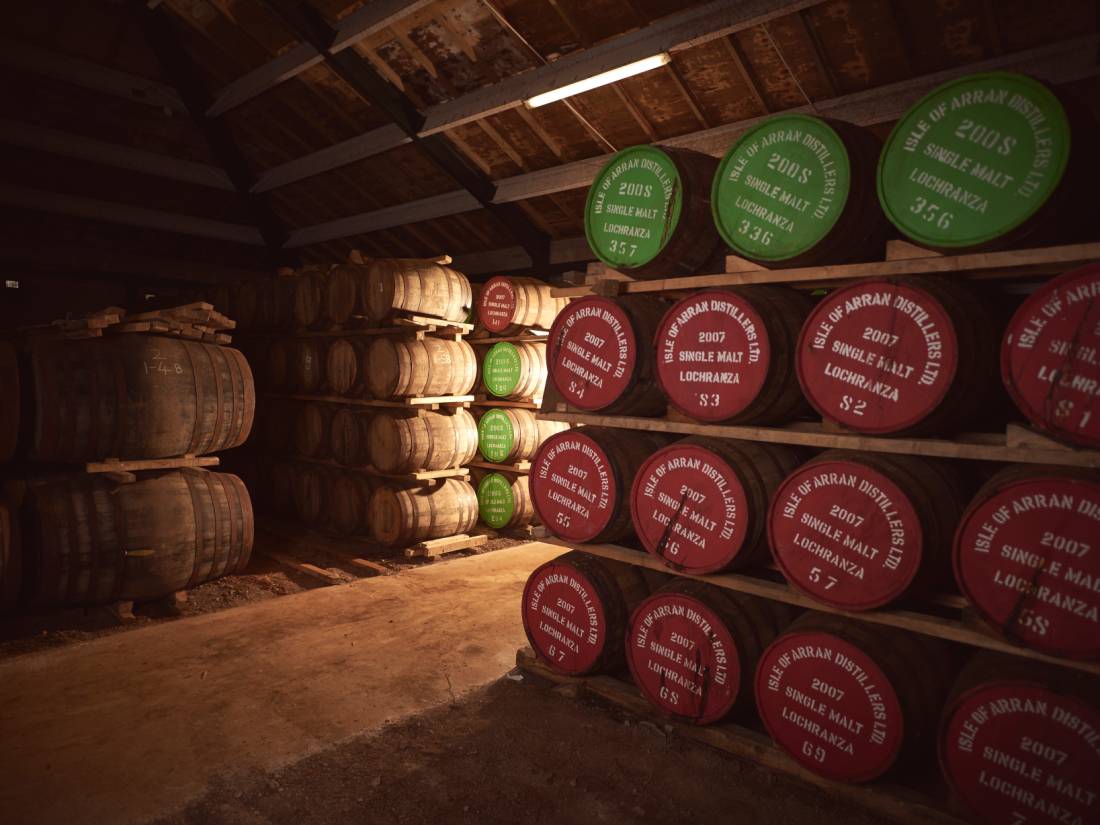 Whiskey barrels at Arran Single Malt Distillery