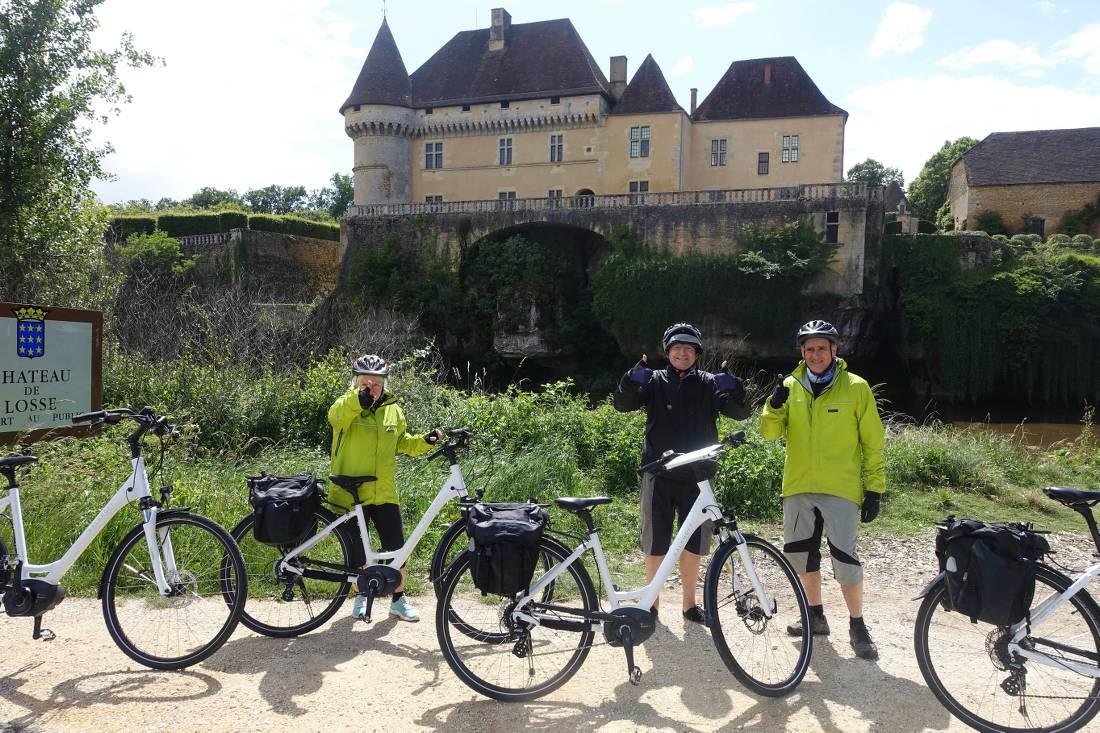 Cyclists outside Chateau de Losse |  <i>Rob Mills</i>