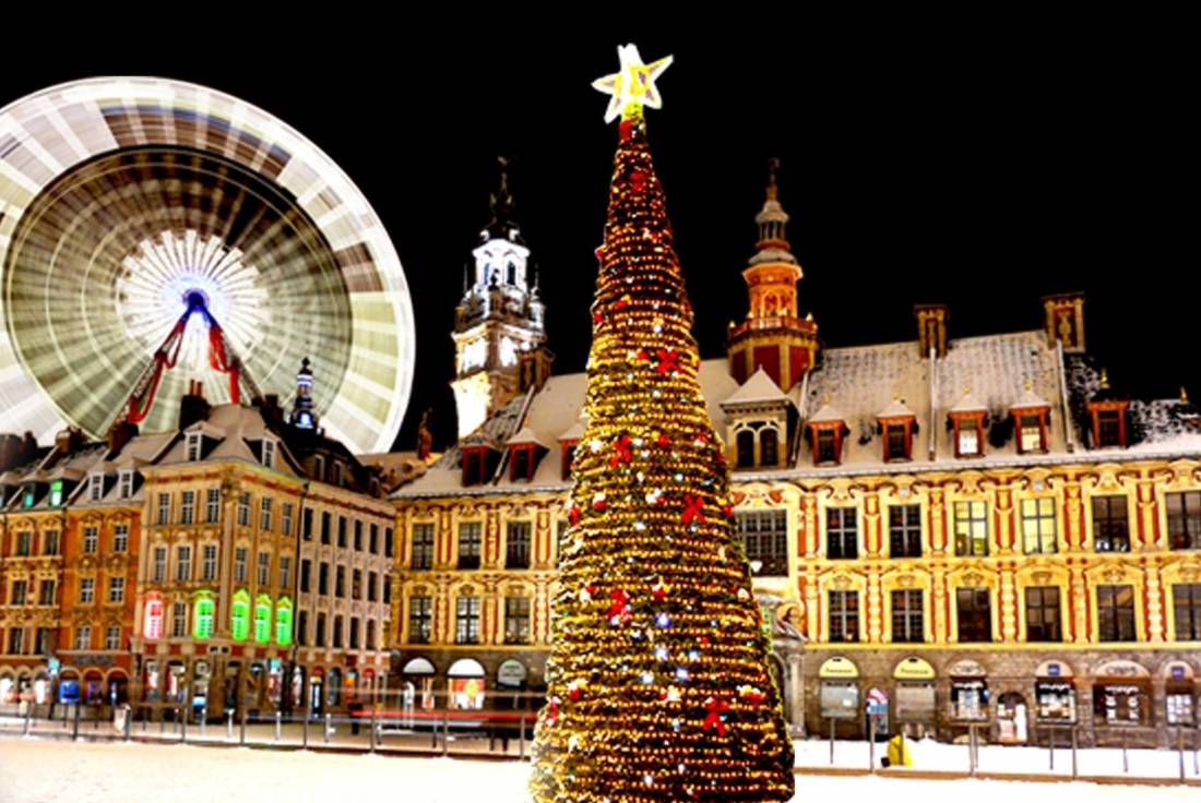 Christmas tree in a town square in Northern France