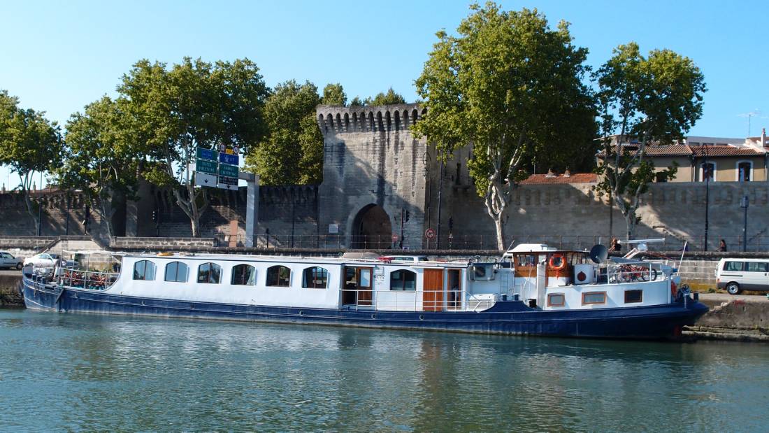 The L'Estello barge docked in Provence, France