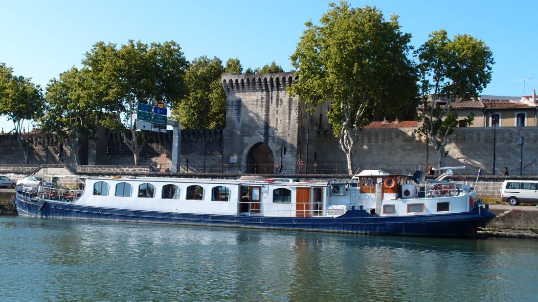 The L'Estello barge docked in Provence, France