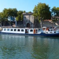 The L'Estello barge docked in Provence, France