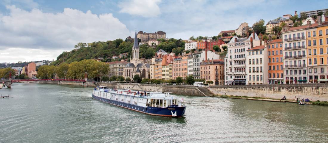 MS Provence on the Rhone River with Lyon providing a beautiful backdrop