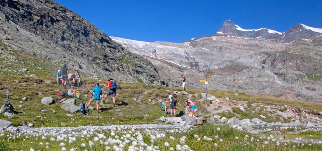 Group having a break on the challenging Tour de Monte Rosa Walk |  <i>Andrew Bain</i>