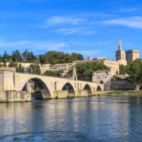 Stunning view of Avignon Bridge with Popes Palace and Pont Saint-Benezet in Provence, France