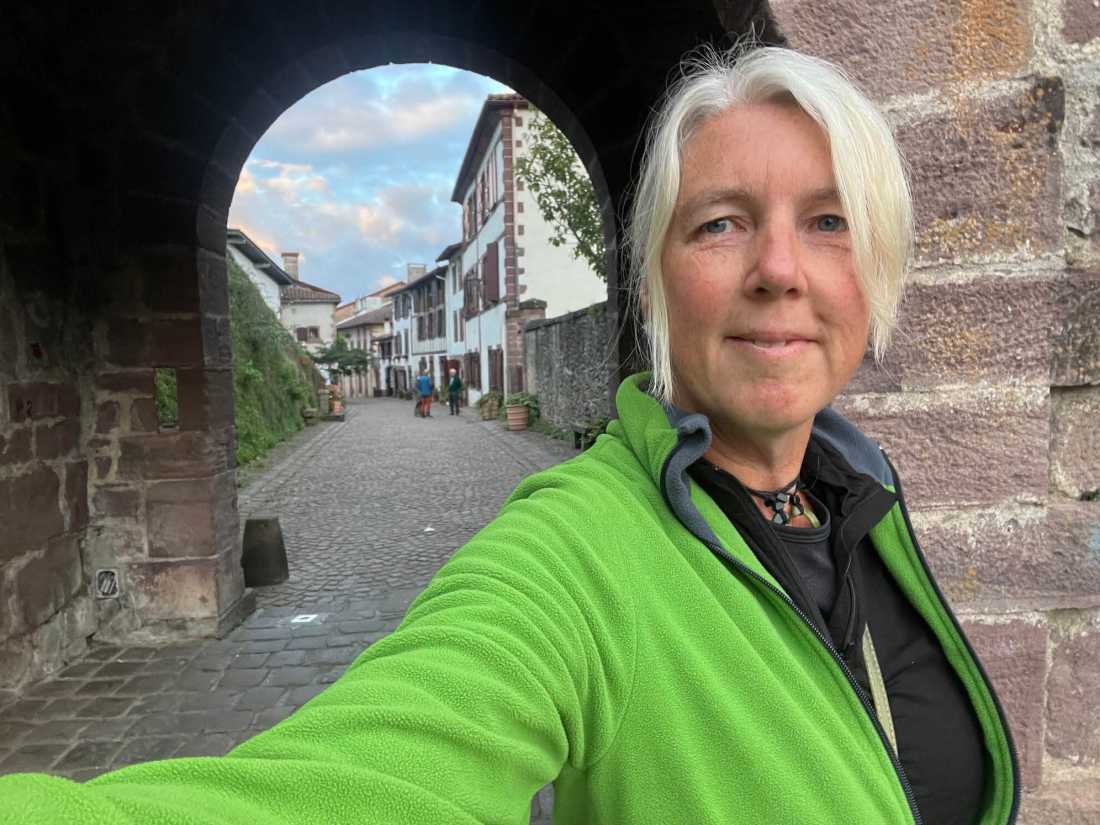 Looking fresh arriving at Saint-Jean-Pied-de-Port for the second time in two years, after a total of 1800 km on foot across France. |  Jennifer Andrewes